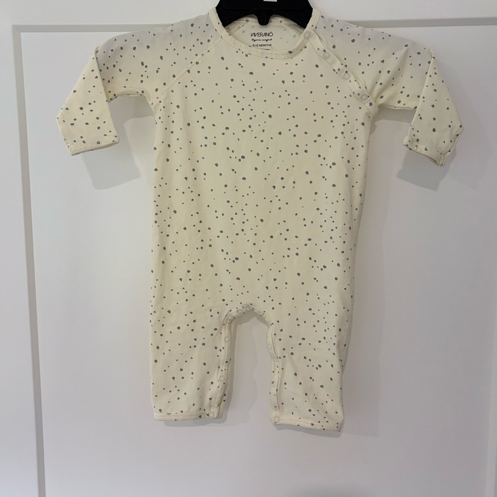 Viverano Ivory Grey Speckle Organic Cotton Snap Romper